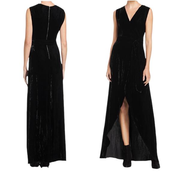 ALICE + OLIVIA Simmons Velvet Black Wrap Dress Silk Maxi Gown Cocktail V-Neck 0 - Picture 3 of 13
